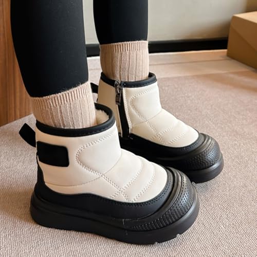 Leather Soft Sole Snow Booties Shoes for Toddler Side Zipper Flat Shoes Boots Kids Unisex Fleece Fuzzy Lined Warm Shoes2