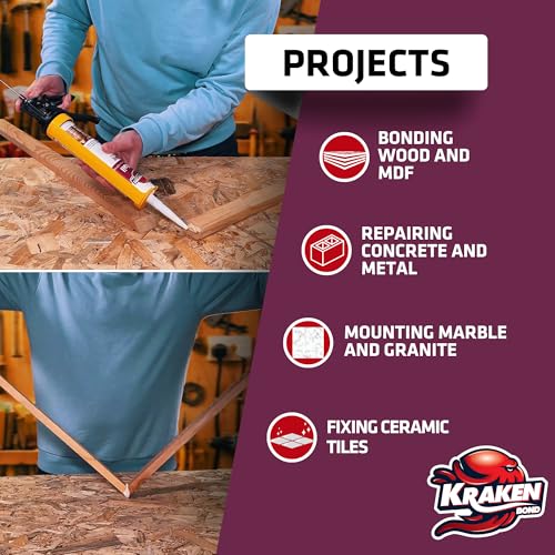 Image of KRAKEN BOND No More Nails Clear Polyurethane Adhesive - 100% Waterproof (D4) and Sealant Adhesive for Wood, Ceramic, Tile, Floor, Granite, Rubber | 2 Pack, 10.1 Fl. Oz.