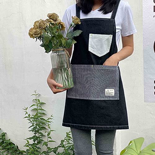Delantal de Barista Delantales de Mezclilla para Mujer para Hombre Delantal de Mezclilla para Estilista con Bolsillos en la Espalda Cruzada para camareros de Barbacoa