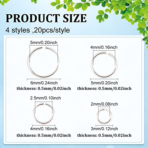 Dicosmetic 80Pcs 4 Sizes Sterling Silver Jump Rings 2/2.5/4/5Mm Open Jump Rings Diy Split Rings Small O Ring Connector For Keychain Necklace Bracelet Earring Jewelry Making And Repair #TOP1