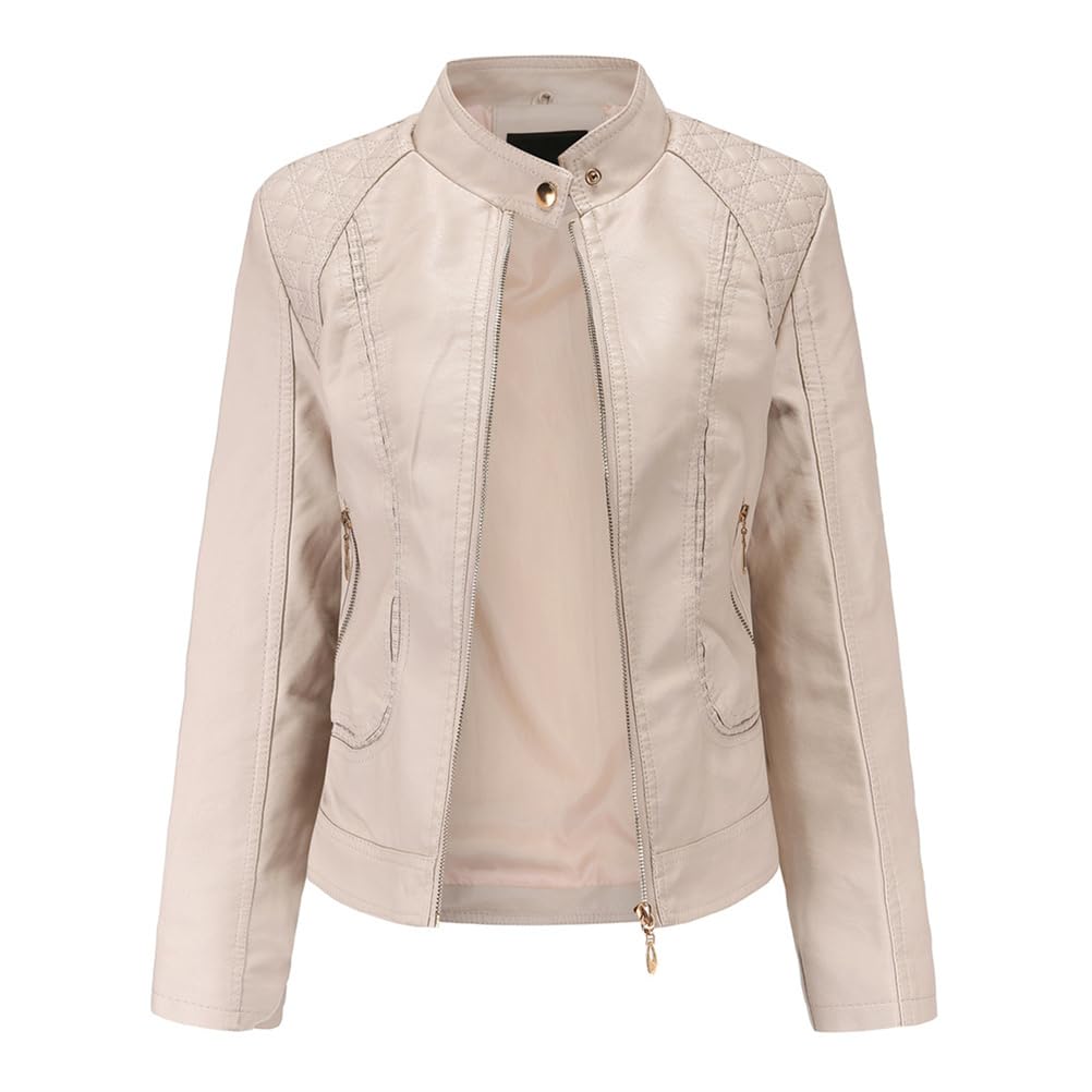 Automne Hiver Femmes Veste en Cuir Outdoor Windproof PU Stand Collar Tops Mode Slim Moto Porter Casual Manteaux Vêtements pour Femmes