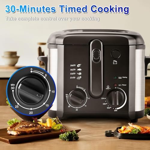 Friggitrice Elettrica 6L con Timer e Temperatura Regolabile 0-190℃, Cesto e Finestra di Visualizzazione, Friggitrice in Acciaio Inossidabile per Cucina