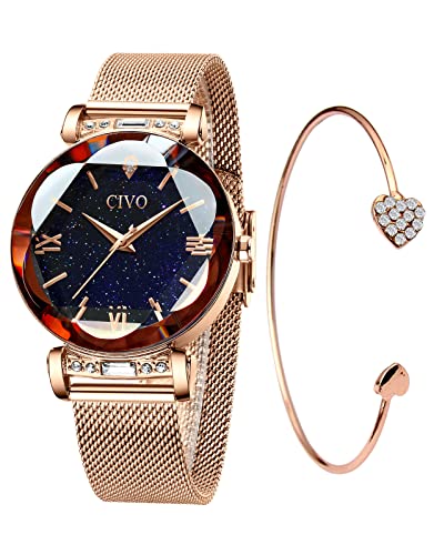 CIVO Relojes Mujer Set Reloj Damas Malla Impermeable Lujo Minimalista Elegante Banda Acero Inoxidable Relojes de Pulsera Moda Vestir Negocio Casual Reloj de Cuarzo