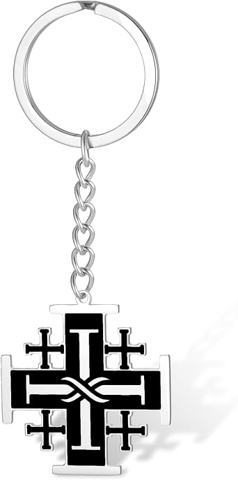 VASSAGO Jerusalem Cross Keychain Stainless Steel Crusaders Cross Keyring Religious Prayer Amulet Jewelry Gift for Men Women