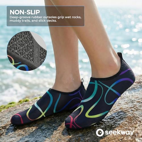 Image of SEEKWAY Water Shoes Women Men Adult Quick-Dry Aqua Socks Barefoot Non Slip for Beach Swim River Pool Lake surf Black SK002(U)