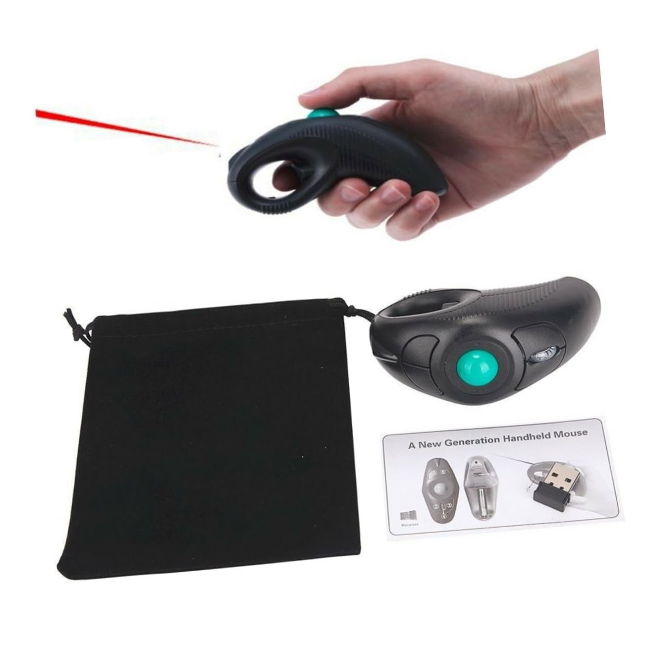 NUOBESTY Ratón Inalámbrico de Mano Trackball, Ratones Inalámbricos de 2,4 GHz y Puerto USB, Control Pulgar para Portátil