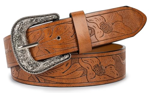 UTOWO Adjustable Vintage Western-Belts for Women Men - Engraved Buckle Cowgirl-Cowboy-Belt for Jeans fit 28-38