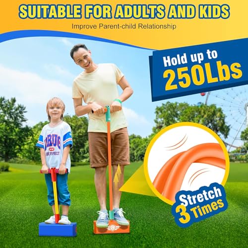 عصا قفز من وامبوري، مصنوعة من المطاط، مناسبة للجنسين من عمر 3 سنوات. مزودة بقاعدة مضادة للانزلاق ومقابض مريحة وصوت سكويكر. تساعد في تنمية مهارات التآزر بين اليد والعين.