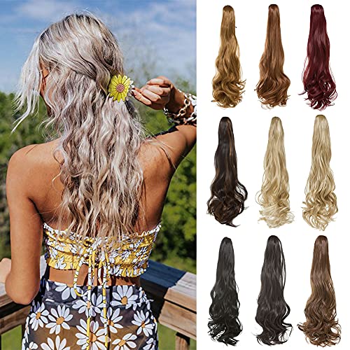 Honey Blonde Ponytail Extension Claw 22 Inch Long Wavy Clip in Claw Ponytail Hair Extension Jaw Clip Ponytail Extension Synthetic Pony Tail Hairpiece for Women (Honey Blonde)