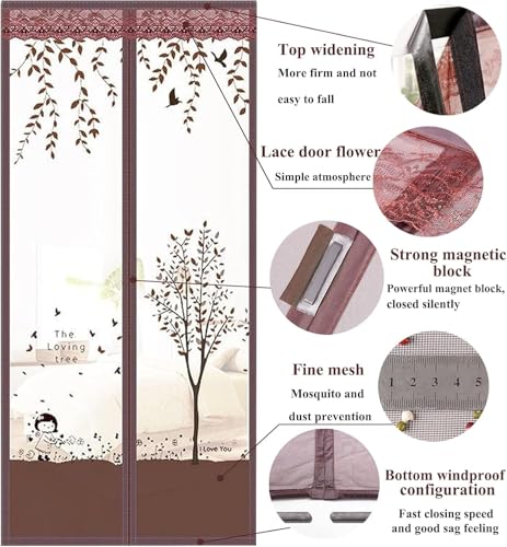 Image of Mosquito Net for Door Polyester Magnetic Curtain Auto Closing Insect Screen for All Door Types with Self Adhesive Hook Tape Auto Close Insect Screen (210 * 100 cm, Brown)