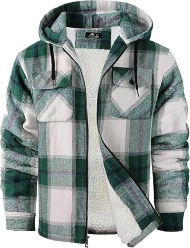 Image of GEEK LIGHTING Men's Flannel Shirts Jacket Sherpa Lined Fleece Plaid Hoodie Long Sleeve Winter Warm Coat