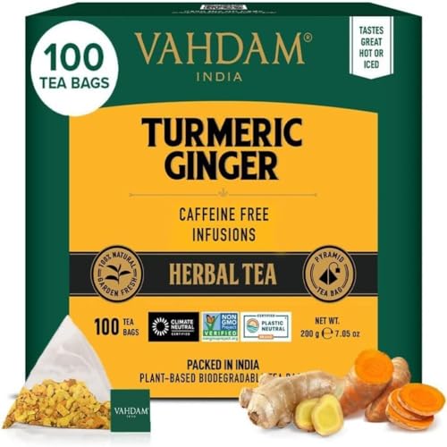 VAHDAM Turmeric Ginger Herbal Tea Bags (100 Pyramid Tea Bags)