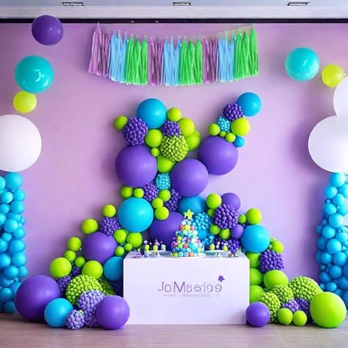 Image of Blue Green and Purple Tassel Garland Banner Paper Tassels for Birthday Party Decorations,Pack of 15
