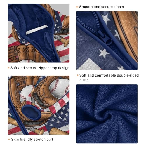 CHIFIGNO Vintage Baseball Flag Toddler Boys Winter Coat, Toddler Boys Zip up Hoodie Thick for Fall Winter Spring 3T3