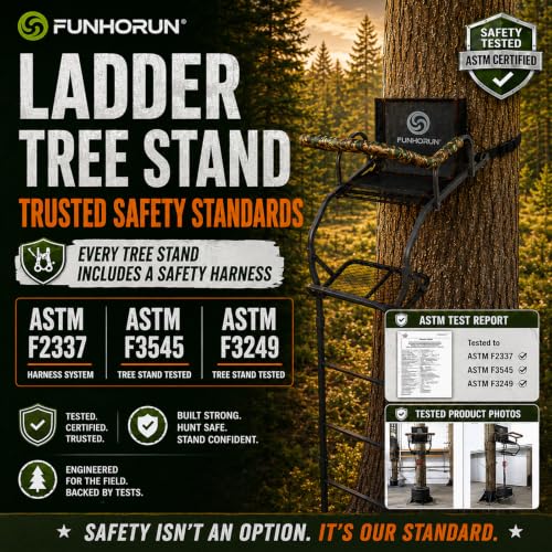 Image of FUNHORUN Ladder Tree Stand for Deer Hunting, 15FT Treestand with Seat