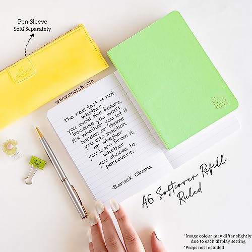Image of NEORAH - A6 Ruled Notebook SOFT COVER | Organiser REFILL | Ruled Journal | 110 GSM | 160 pages (Size 14.8 cm x 10.5 cm) Planner Journaling Writing Note Taking Diary, Travellers Journal-LIGHT GREEN