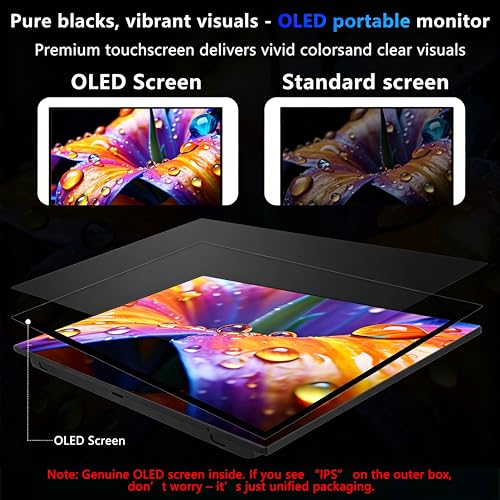 Image of 13.3 inch OLED Portable Touchscreen Monitor, 1080P HDR VESA 500 Nits, USB-C HDMI External Display with Stand (Vertical Monitor) & Speakers for Laptop PC Mac Android (No Touch for iPhone /iPad /Consoles)