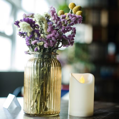 Image of CANDLE CHOICE Outdoor Battery Operated Flameless Candles with Remote Timer Waterproof Flickering Plastic Electric LED Pillar Lights for Lantern Patio Garden Wedding Party Decorations 3x5 Inches 2 PCS