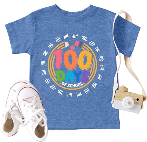 Ithalt Toddler Boys Girls 100 Days of School Shirt Kids Happy 100th Day of School Tshirt Kindergarten Tee Tops 4y-7y(CBlue, 120)