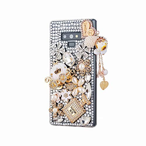 for Samsung Galaxy Note 9 Diamond Cover,Pumpkin Car Florets Design Luxury Bling Glitter Diamond Crystal Rhinestone Shining Gemstone Phone Case,NO1