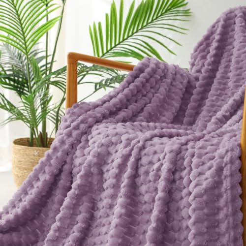 Image of Exclusivo Mezcla Large 3D Fleece Throw Blanket for Couch, Grayish Purple | Extra Soft Fuzzy Plush Lightweight Throws, Cozy Fluffy Decorative Blankets for All Seasons, 50x70 Inches