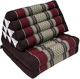 GURU SHOP Cojín tailandés, cojín triangular, kapok, cama de día con 2 cojines - marrón/burdeos, 30 x 50 x 120 cm, cojín de asiento asiático, esterilla de descanso, alfombra tailandesa