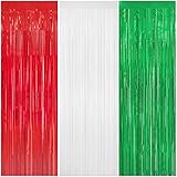 WIQEDOHA 3 Pack Christmas Tinsel Foil Fringe Curtain 8x9.84 Ft Backdrop Curtain Red White Green Streamers for Christmas Fiesta Mexican Italian Birthday Baby Show Party Decorations