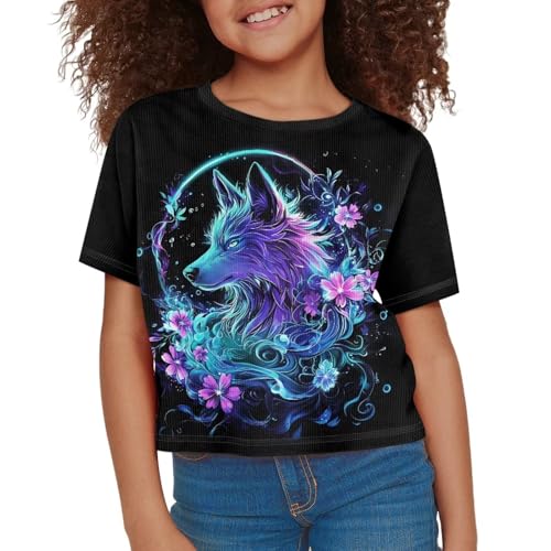 Image of Girls Summer Crop Top Outfits Short Sleeve T Shirts Kids Cute Clothes Tees Blouse