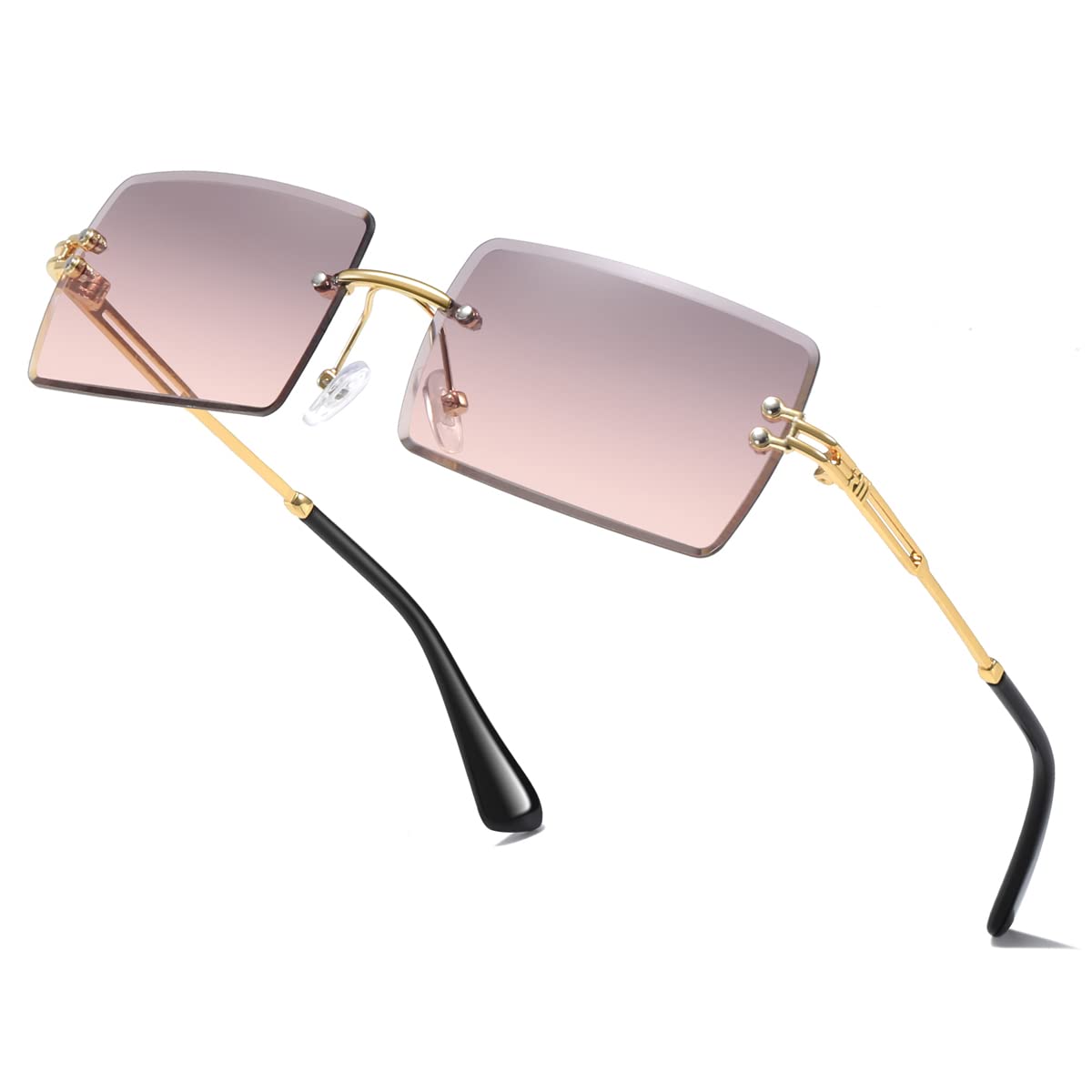 aisswzber Fashion Rimless Rectangle Sunglasses for Women Men Square Glasses Ultralight UV400 Eyewear Unisex 9031