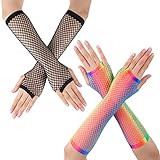 Paket beinhaltet: Sie erhalten 2 Paar Nylon Netzhandschuhe in Schwarz und Regenbogenfarben, ideal für den täglichen Gebrauch oder den Urlaub. Sie können sie je nach Bedarf und Stil tragen oder ändern