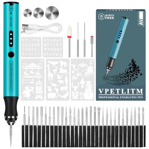 Engraving Pen by VPETLITM, Ultimate Cordless Portable Tool for Artists & DIYers - Engrave 50+ Surfaces - Beginner Friendly - Rechargeable - Free 30 Bits & Mastery Guide & Stencils