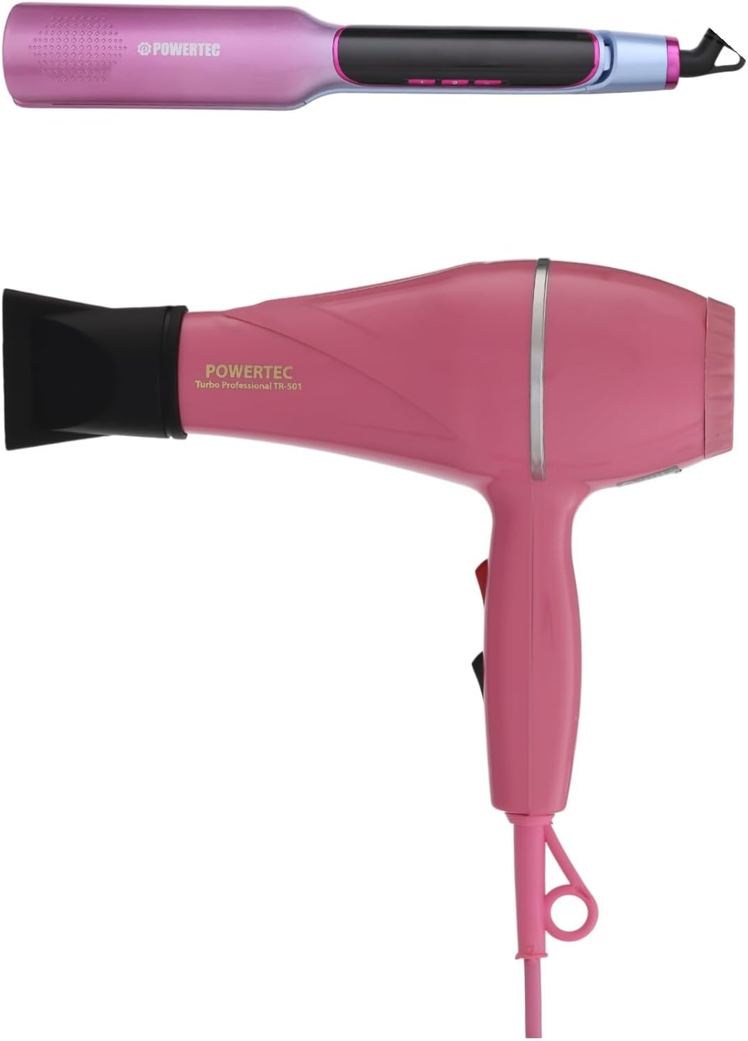 Powertec TR-501 Profesyonel Pembe Renkli Fön + TR-2830 IonTech Saç Düzleştirici