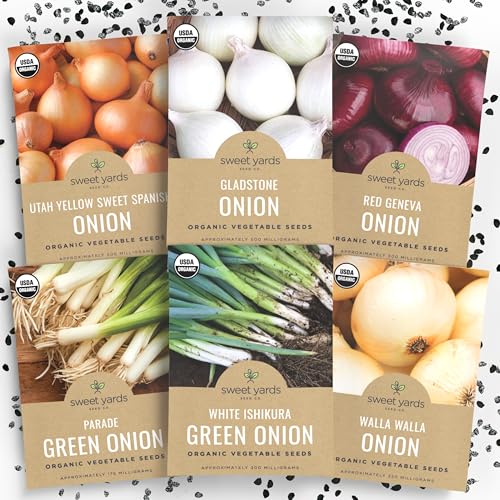 Organic Onion Seeds Variety Pack - 6 Individual Packs - 2026 Season - Walla Walla Gladstone Red Geneva and More! for Indoor & Outdoor Planting (Non-GMO Certified Organic) -