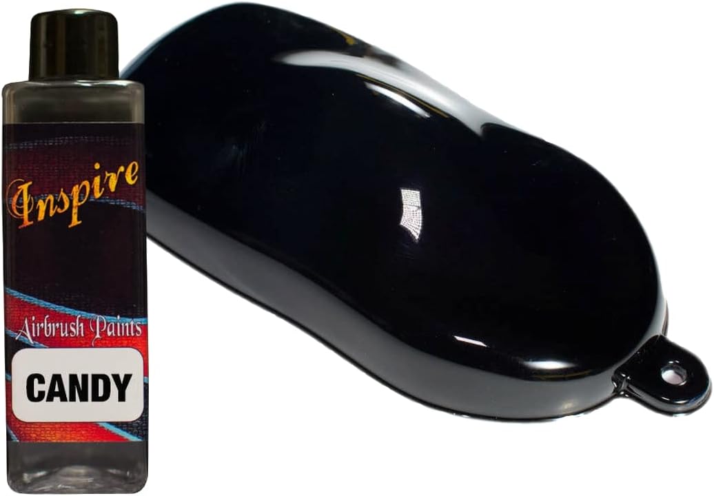 Inspire Candy Black paint bottle next to a black painted model car body