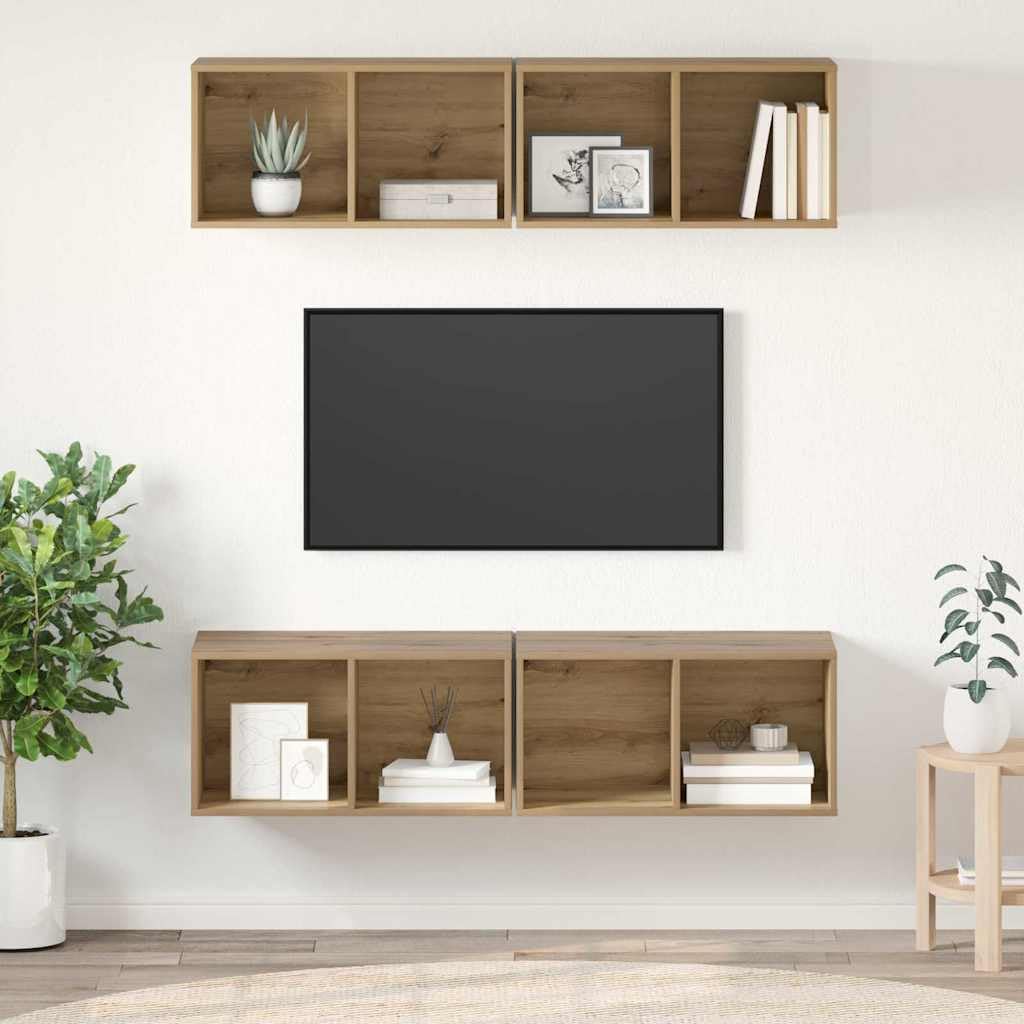 Set di 4 mobili bassi per TV, montaggio a parete, in rovere Artisan