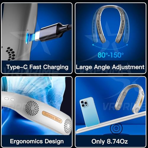 Image of DRIFTX Portable Neck Fan Rechargeable | Neck Fan for Kitchen Women | Better then Hand Fan Desk Fan | 4 Turbo Motor 3 Speed Low Noise Motors (White, 2400mAh)