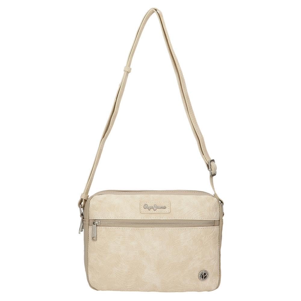 Pepe Jeans Jana Torba na ramię Dwukomorowa Beżowy 24X16X9 cm Poliester z Detalami ze Sztucznej Skóry by Joumma Bags, beż, Talla única, torba na ramię z dwoma