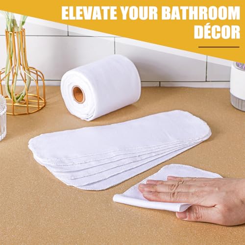 Image of FuWeave 60 Pack Reusable Toilet Paper No Tear Bidet Towels, White | Washable 11.8 inch x 4.3 inch Cotton Flannel Family Cloth Wipes with Snaps, Paperless Roll for Bathroom, Travel, Cleaning and Drying
