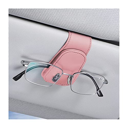 AICEL Sunglasses Holders for Car Sun Visor, Leather Eyeglasses Hanger Mounter, Magnetic Glasses Holder and Ticket Card Clip, Auto Interior Accessories Universal for SUV Pickup Truck (Pink)