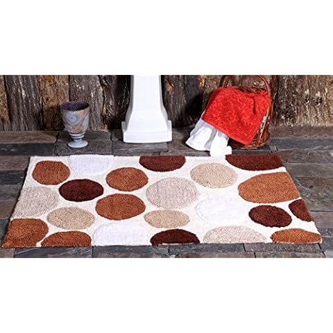 Saffron Fabs Bath Rug 100% Soft Cotton, Size 50x30 Inch, Latex Spray Non-Skid Backing, Multiple Brorwn Color Pebble Stone Pattern, Machine Washable Cover