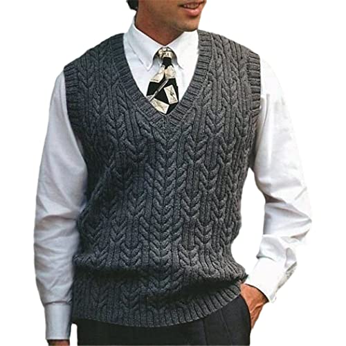 Pull tricoté pour homme col en V à la maille unie et finitions soignées gris S