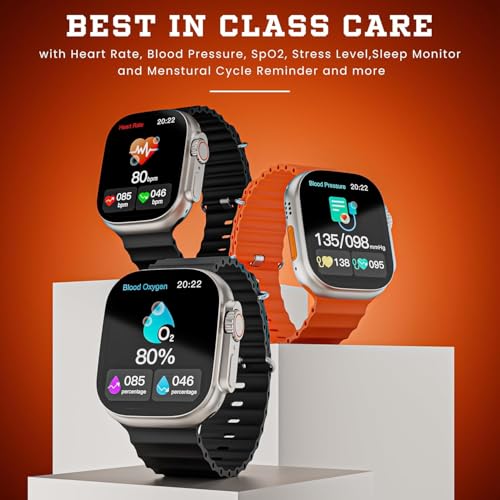 Image of T900 Ultra Smart Watch 2.09 inch + Free Black Strip Infinite Display, 49 mm Titanium Built, Bluetooth Calling, Heart Rate Tracking & SpO2 Monitoring, IP68, Fast Charging 2024 Orange+Black