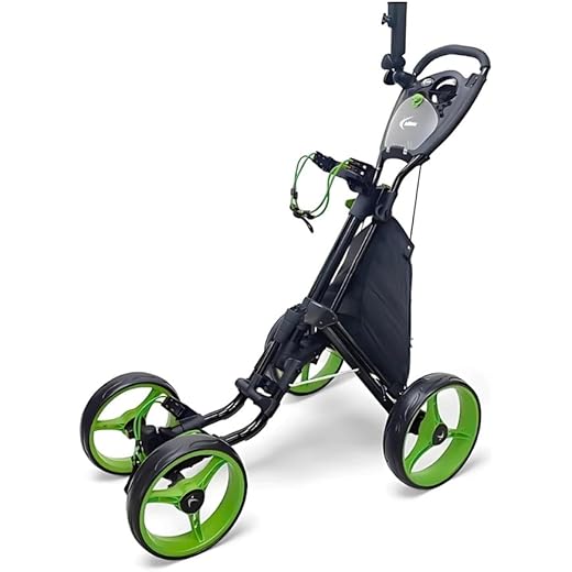 GolfBasic Prime Four Wheel Golf Push Cart (Black-Green)