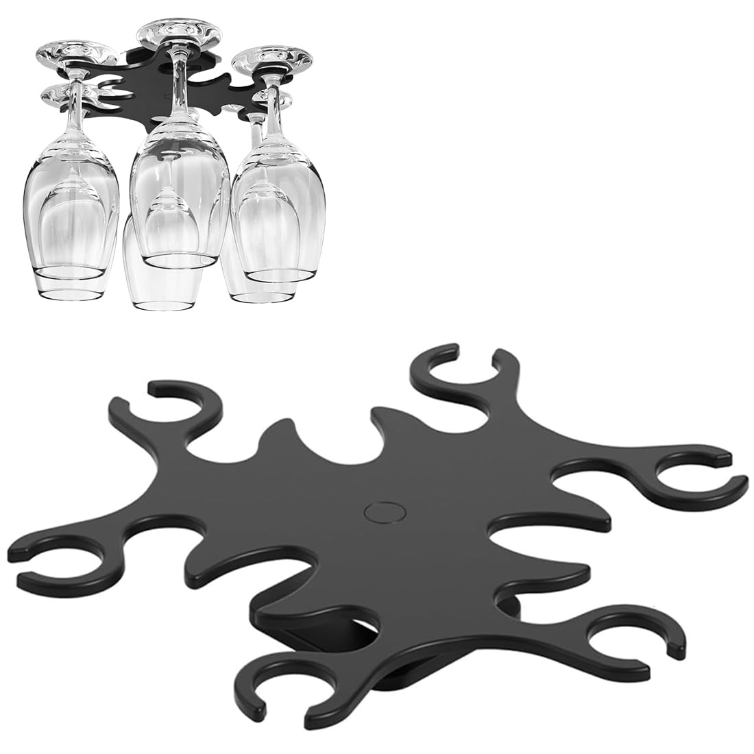 Soporte Colgante Para Copas De Vino - Se Instala Debajo Del Mueble Con Adhesivo, Negro, Ideal Para Bar O Cocina
