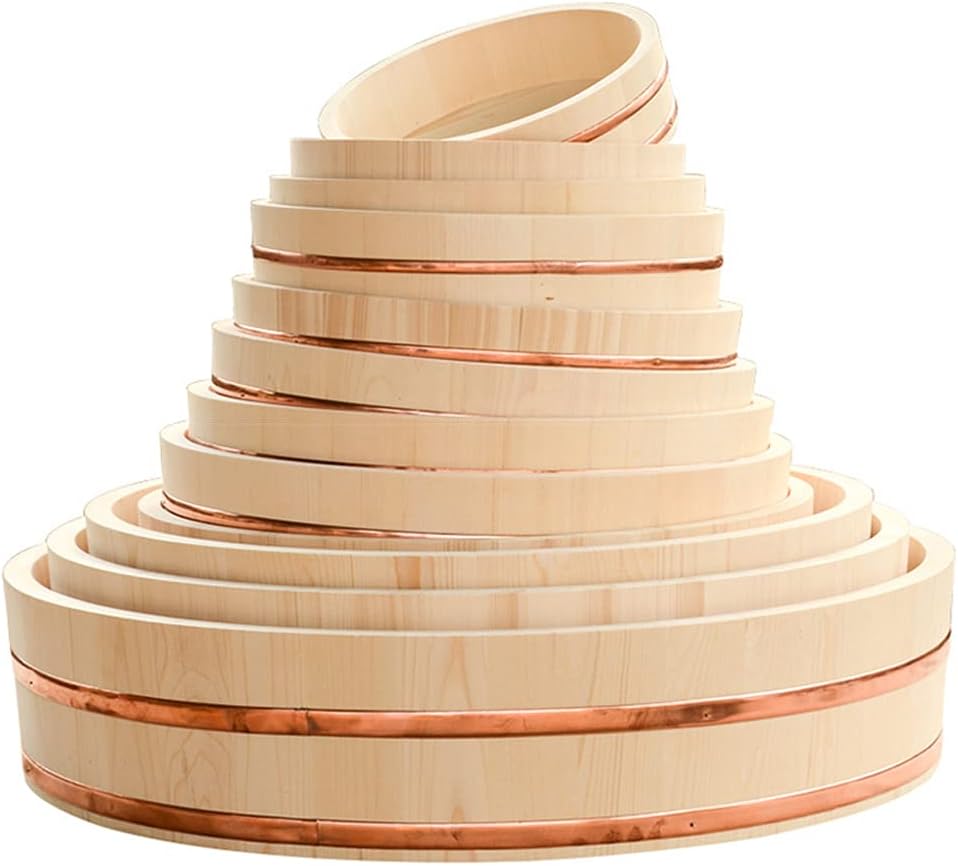 Japanese Wooden Sushi Rice Mixing Bowl Tub with Copper Banding for Sushi Restaurant Serving Pan Bucket,66X16Cm ()