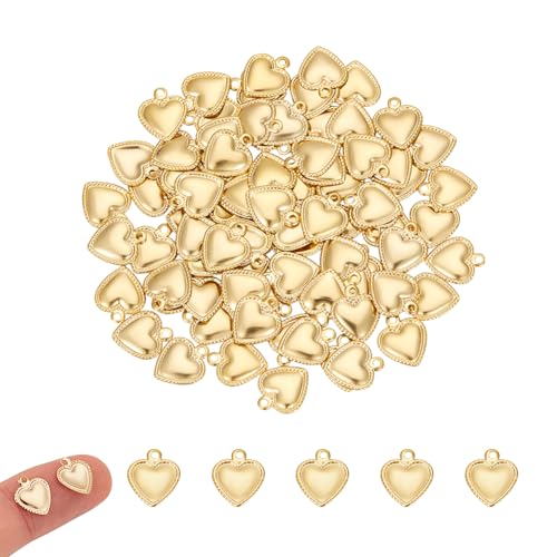 UNICRAFTALE Environ 100 pièces Breloques Coeur Gonflé Doré 304 pendentifs en Acier Inoxydable 1mm Petit Trou Breloques Coeur pour Boucle D'Oreille...