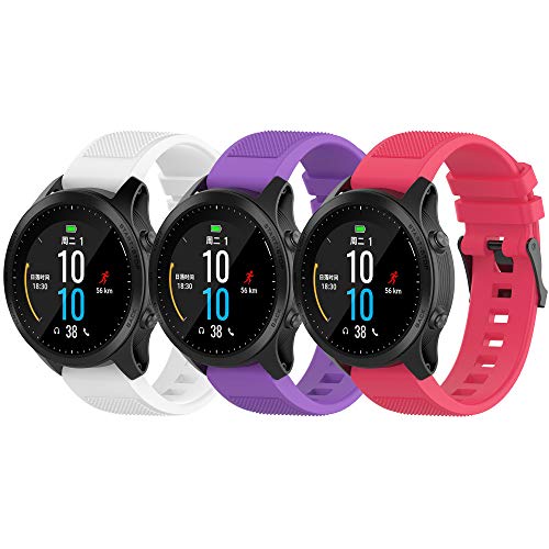 Fit for Garmin Fenix 6 Pro Watch Bands, Forerunner 945 Bands, 22mm Easy Fit Silicone Replacement Straps Wristband Bracelet Fit for Garmin Fenix 5, Fenix 6 Sapphire (Pink White Purple)