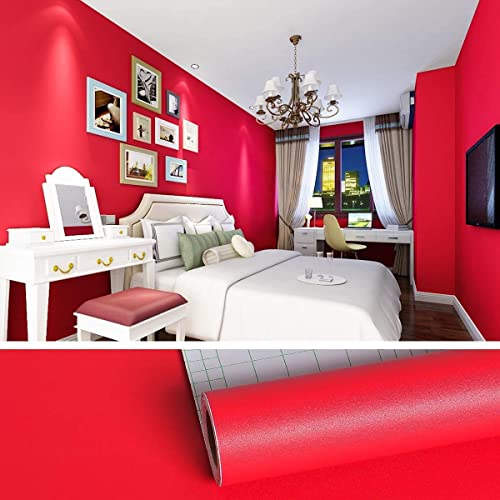 Image of WALLMATE Red Peel and Stick Wallpaper Self-Adhesive Removable Wallpaper Thicken Waterproof Wallpaper for Kitchen Countertop Cabinet (2 Feet by 7 Feet-Pack of 2, Matte Red Wallpaper)