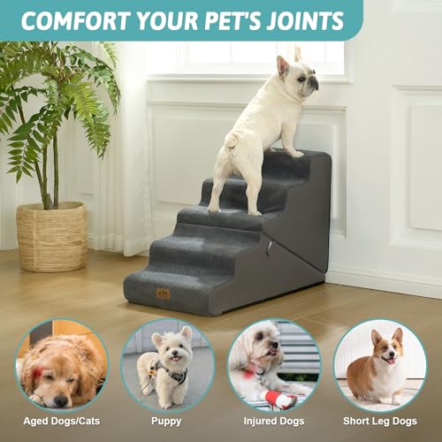 Image of COZY KISS Dog Stairs for Small Dogs, 5-Step 2-in-1 Dog Steps,22.4 inch H