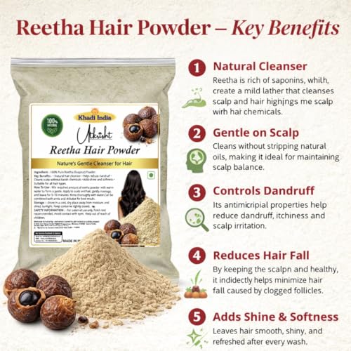 Image of Khadi Utkrisht Herbal Hair Powder with Shikakai, Amla, Reetha, Bhringraj and Hibiscus | 100% Natural Hair Cleanser for Hair Growth, Dandruff Control & Hair Fall Reduction (Chemical-Free) - 200GM (Pack of 5)